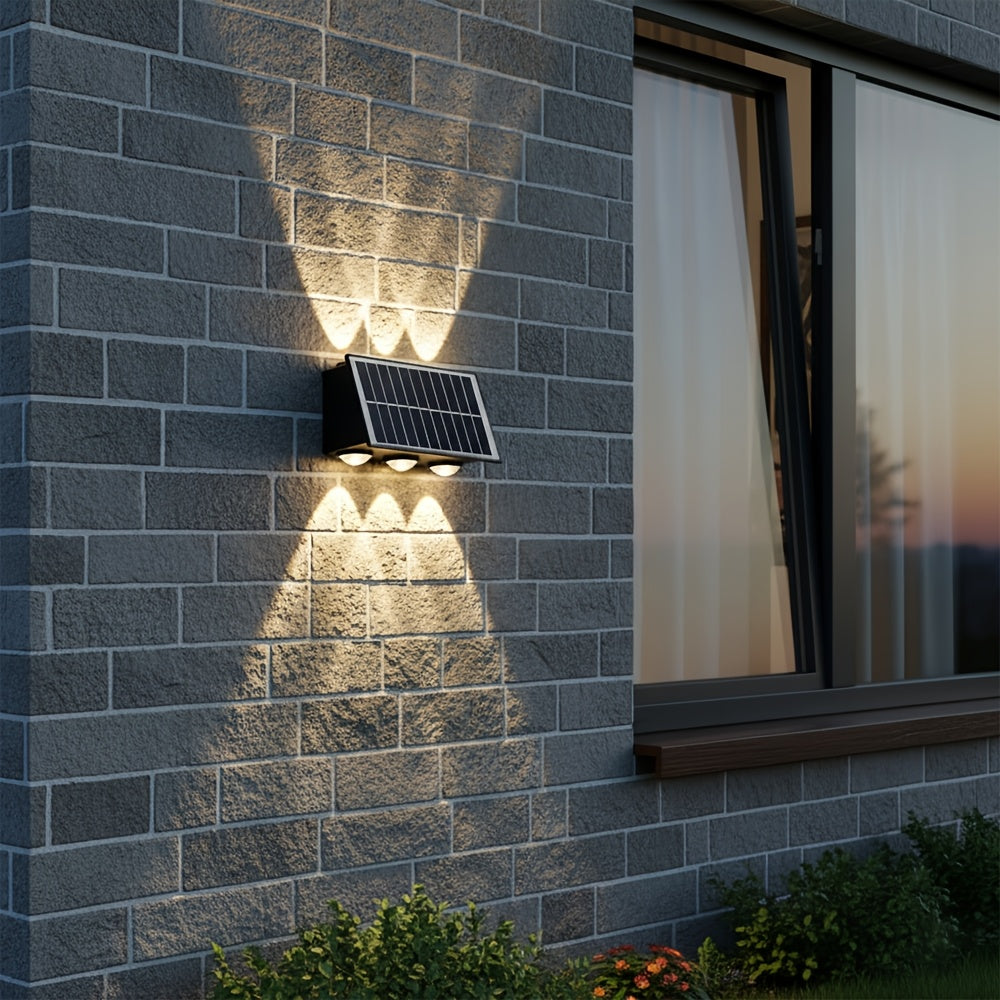 Outdoor Solar LED Wall Light, Outdoor Wall Decorative Light, 6 LED Up and Down Lighting, Solar Fence Light, Home LED Landscape Light, Suitable for Courtyard, Villa, Garden, Garage, Porch, Easter Decoration, Outdoor Solar Decorative Light