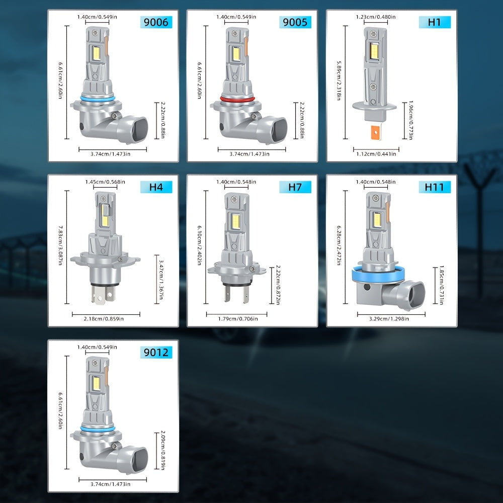 Roadsun offers a set of two high-power LED headlights, compatible with various car models, compact size for easy installation, brightness up to 60,000 lumens, color temperature 6000K, no battery included.