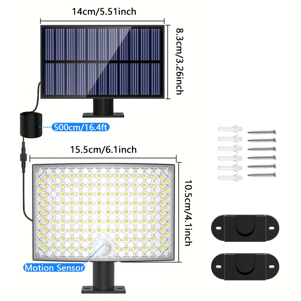 1/2 Pack Outdoor Solar Courtyard Light, with 138 High-Brightness LEDs, Motion Sensor Exterior Wall Light, IP65 Security Light, Wall Light with 16.4FT Cable, Street Light with 3 Lighting Modes, Cool White Light, Perfect for Courtyards and Parks