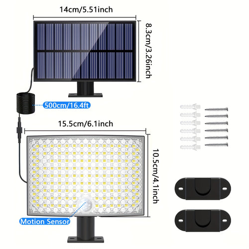 1/2 Pack Outdoor Solar Courtyard Light, with 138 High-Brightness LEDs, Motion Sensor Exterior Wall Light, IP65 Security Light, Wall Light with 16.4FT Cable, Street Light with 3 Lighting Modes, Cool White Light, Perfect for Courtyards and Parks