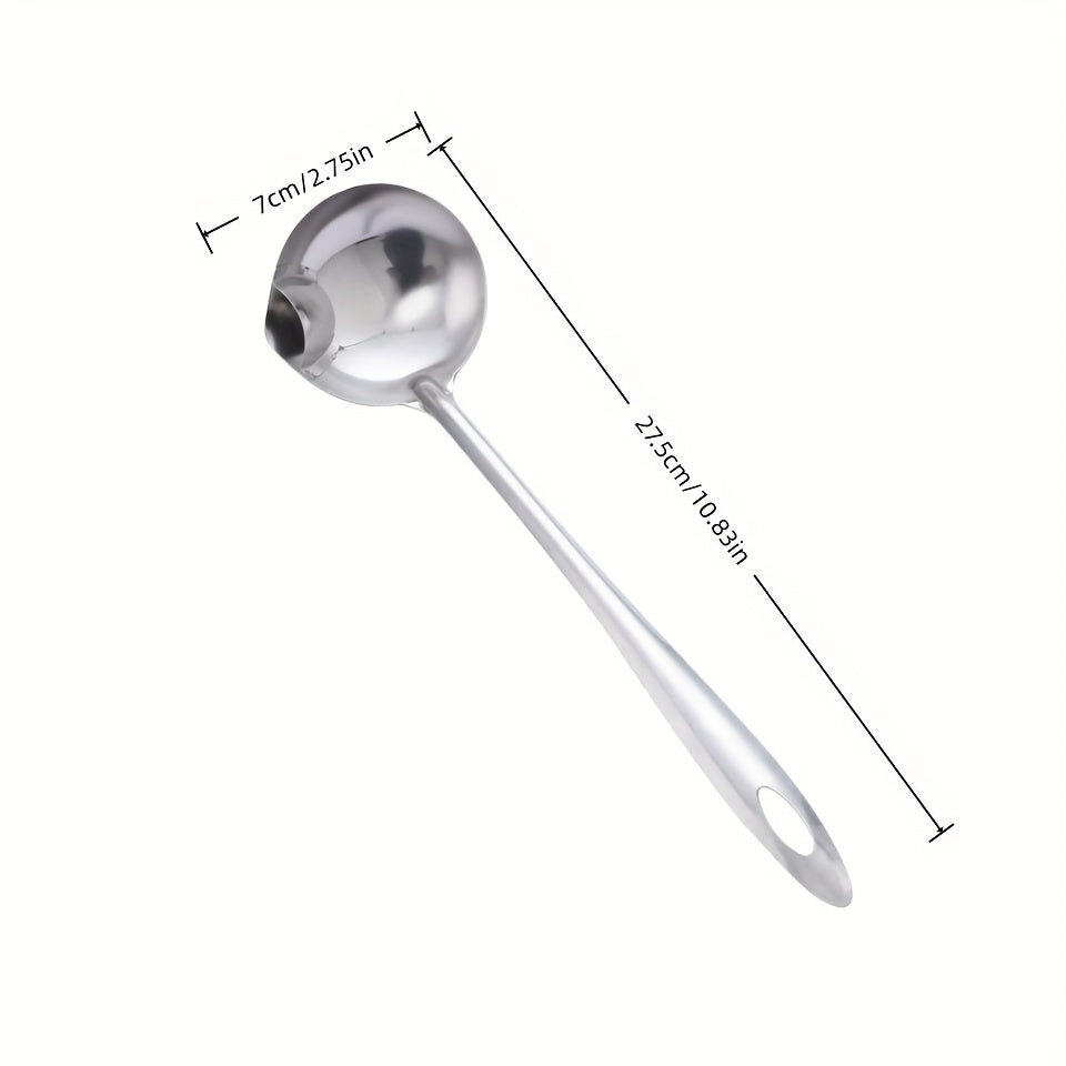 1 Heavy-Duty Stainless Steel Multifunctional Spoon with Two Compartments – Fat & Gravy Separator, Yogurt Tray, Easy-Pour Spout, Sturdy Construction, Compact Design, Space-Saving Kitchen Utensil (Compatible / ), Cooking Accessory