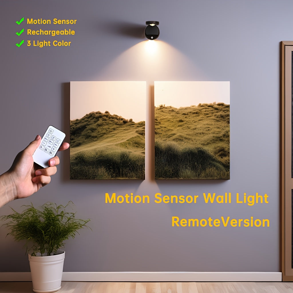 Upgraded Motion Sensor and Remote Dual Control Spotlight, Made of ABS Material with Solid Color Design, Featuring Unique Mountain-Shaped Gradient Lighting for Artistic Space Enhancement, 3 Adjustable Color Tones