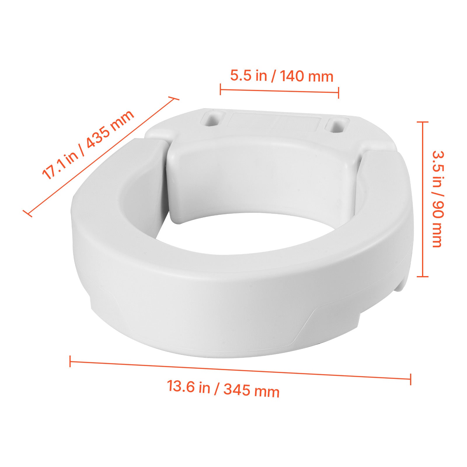 VEVOR 加高马桶座便器，承重 300 磅，3.5 英寸升高高度，带扩大开口的便器加高座，适用于老年人、残疾人、成人，适合圆形马桶