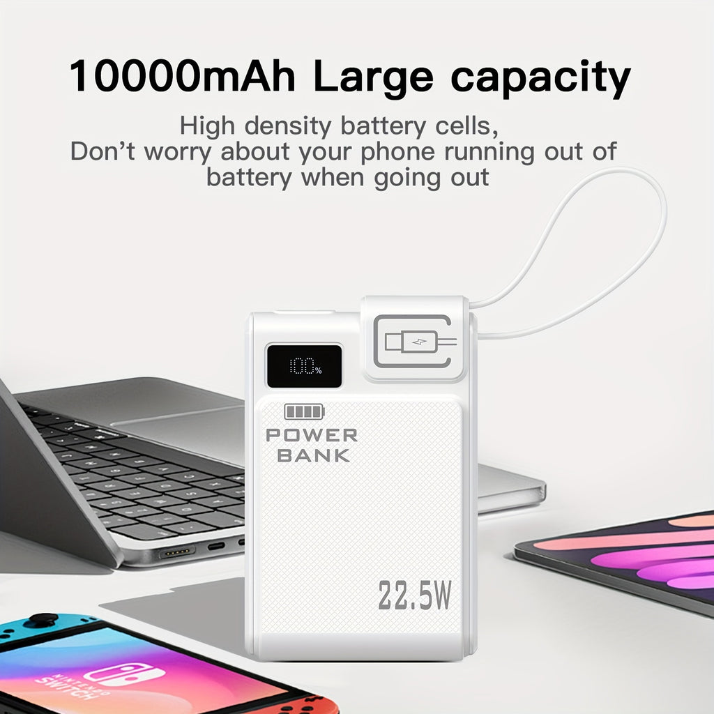 TQQDCI行動式充電寶10000mAh大容量手機充電器，支援PD-C22.5W雙向快充，內建Type-C快充線，適用於iPhone系列及三星系列手機，返校季必備，節日好禮，復活節贈禮