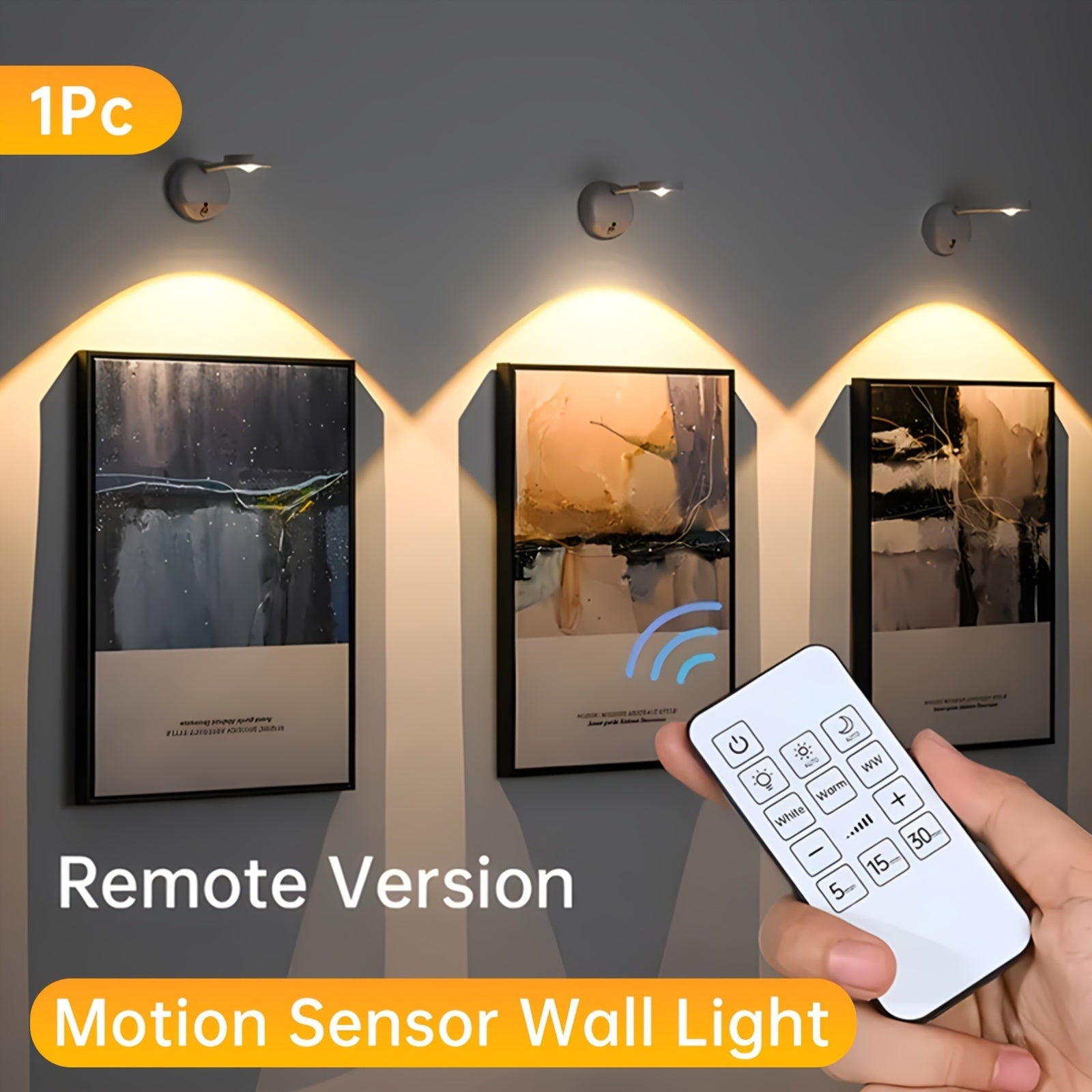 Upgraded Motion Sensor and Remote Dual Control Spotlight, Made of ABS Material with Solid Color Design, Featuring Unique Mountain-Shaped Gradient Lighting for Artistic Space Enhancement, 3 Adjustable Color Tones