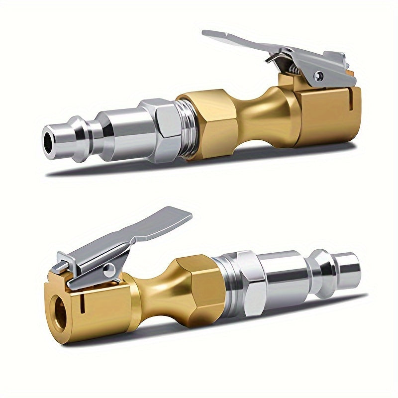 1pc Heavy Duty Locking Tire Inflator Chuck – Brass Construction with Quick-Connect Clip, Golden Finish & American NPT Thread, for Fast Airflow