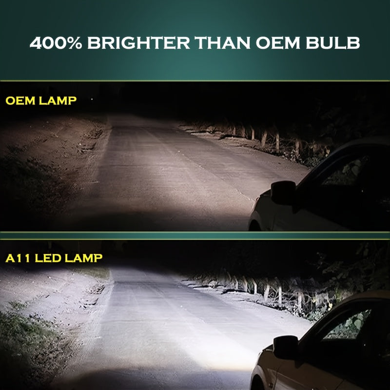 2个 BRIEYES A11 个迷你投影镜头 H4 HB2 9003 LED 大灯套件，10000LM 比卤素灯亮 400%，6500K 高低光束 AC/DC 9-80V 适用于汽车和卡车，不含电池
