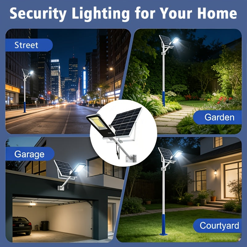 High Power Outdoor Super Bright Solar Light, 10000mAh, 6500K, 375 LEDs, 3H/5H/8H Three Timing Modes, Smart Light Control LED Courtyard Street Light, with Remote Control