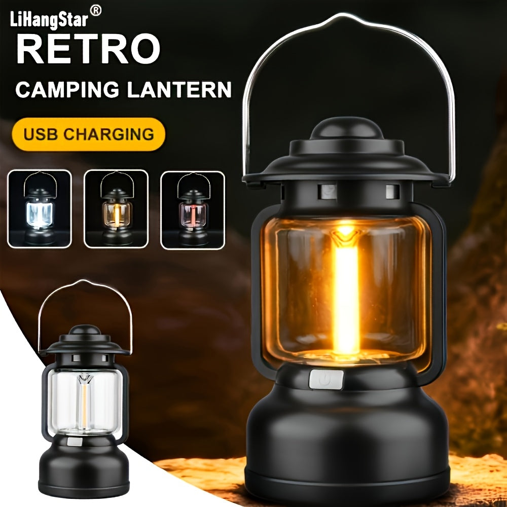 Rechargeable Vintage LED Camping Lantern, 7 Lighting Modes, Portable Outdoor Tent Light Flashlight, Emergency Lighting, Multi-use for Camping Hiking Travel Home