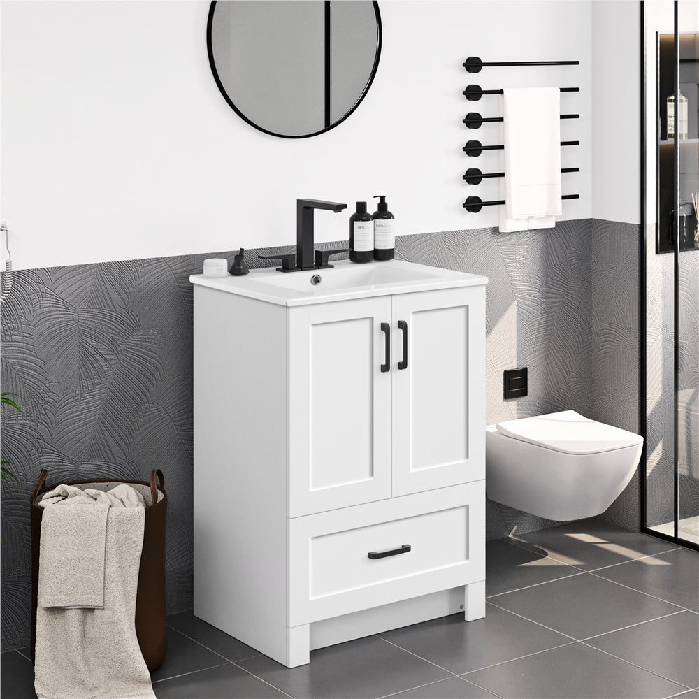 Costoffs Freestanding Bathroom Vanity with Ceramic Sink - 2-Door Base Cabinet with Drawers, Modern Bathroom Storage Combo Set, Home Furniture