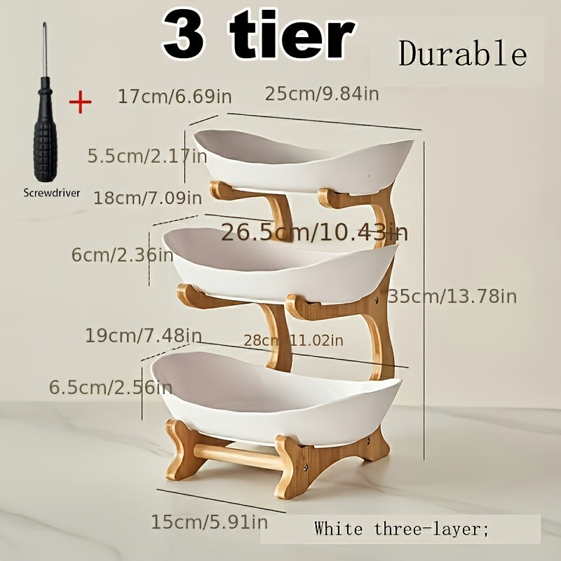 Fast Shipping, 1-Tier / 3-Tier Fruit Tray Stand, Kitchen Counter Storage Rack, Space-Saving Multi-Layer Fruit Vegetable Bowl, Suitable for Dining Table Pantry Cafe, Modern Wave Design Stylish Home Essential for Daily Cooking