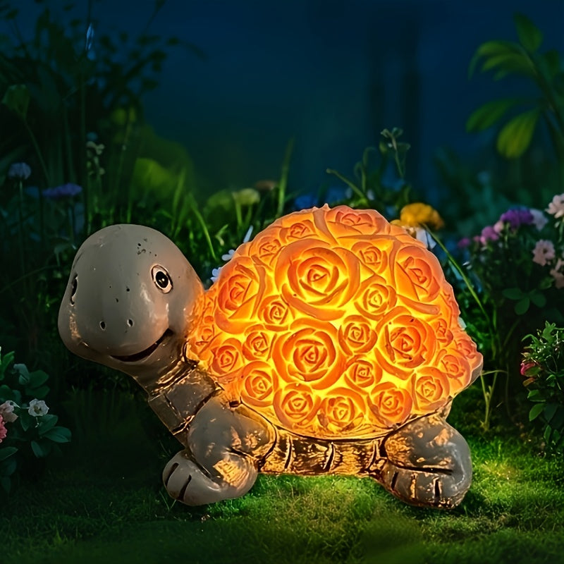 1PC Solar Light, Resin Craft Turtle Statue Light, Creative Turtle with Rose on Shell, IP44 Outdoor Landscape Decorative Light, Courtyard Garden Lawn Ambient Light, Birthday Party Decorative Light, Valentine‘s Day Gift, Gift for Family and Friends