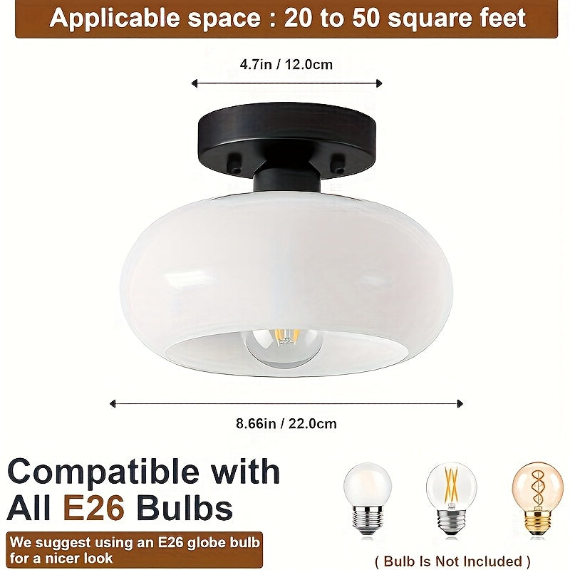 Modern Farmhouse Style Pendant Light with Glass Cover - Semi-Flush Mount Ceiling Light, Hardwired Installation, E26/E27 Bulb Base, No Wiring Required, Suitable for Kitchen Island, Living Room and Bedroom Lighting