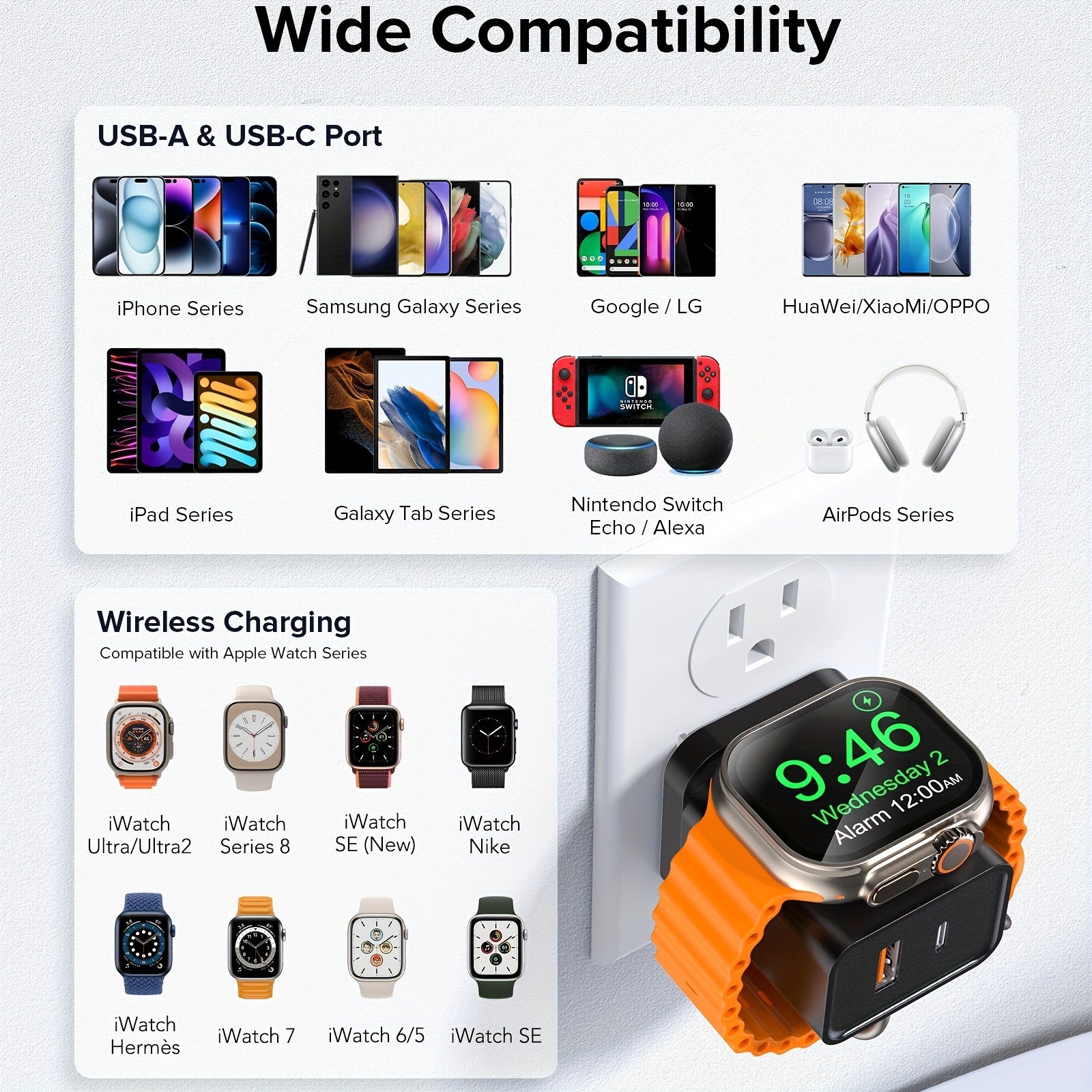 For Apple Watch Charger With 20W Fast Charging Block, 3 In 1 PD USB C Wall Charger Block For IWatch Series Ultra/9/8/7/6, Compatible With IPhone 16/16 Pro/iPhone 15 Series, Black