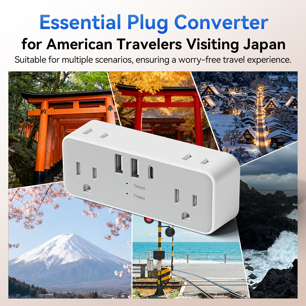 This Is a US JP Plug Extension Socket Equipped with USB Ports, Designed for Travel And Featuring Surge Protection. It Is Compatible with Sockets in Various Countries Including America, Japan, China, The Philippines, Canada, Mexico