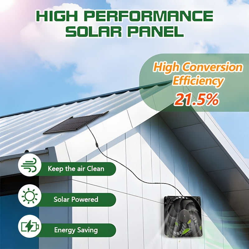 3W Solar Exhaust Fan, Detachable Solar Panel, No Battery Needed, Low Noise Bidirectional Ventilation System, Window Ventilation and Cooling for RVs, Chicken Coops, Greenhouses, Sheds and Pet Houses