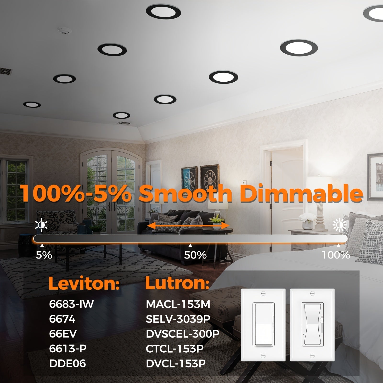 CycevSun 6/12/24-Pack Black Recessed Light, 6-Inch Dimmable & 5 CCT Selectable, 1050LM, 12W, 120V, ETL Certified, Perfect for Kitchen, Living Room, Bedroom, Hallway, Office, Basement