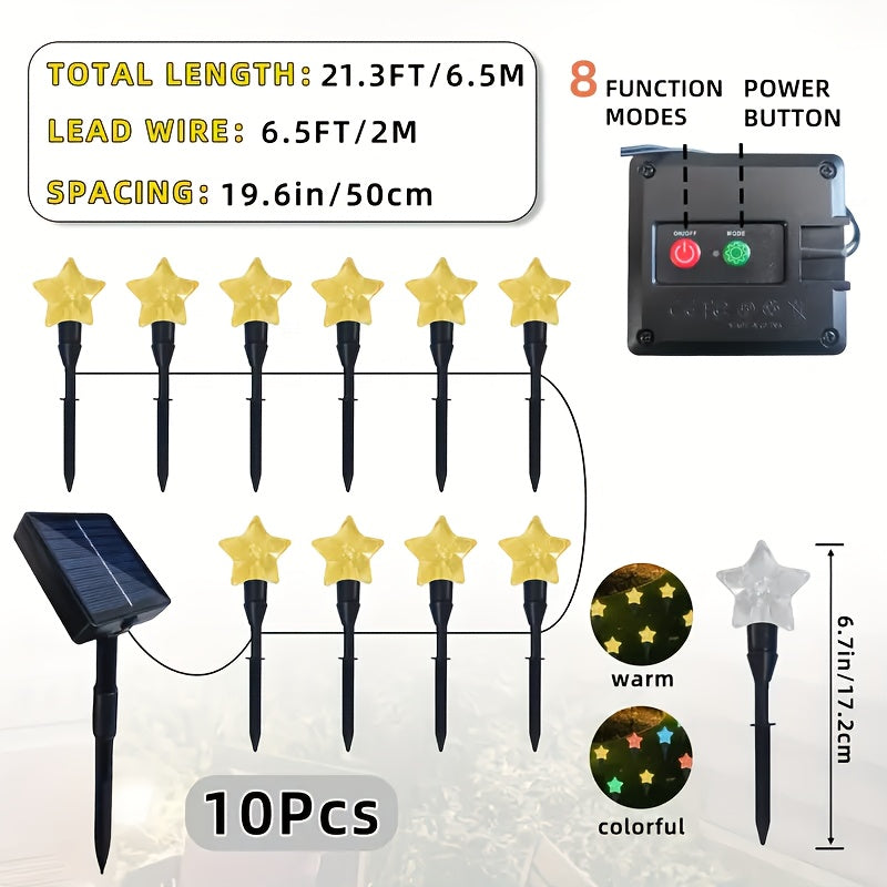 Outdoor Solar Courtyard Light, 10-LED Star Solar Courtyard Light, Outdoor Decorative LED Light, Suitable for Outdoor Garden Path, Lawn Decoration, Perfect for Valentine's Day, Mother's Day, New Year and Ramadan Decoration