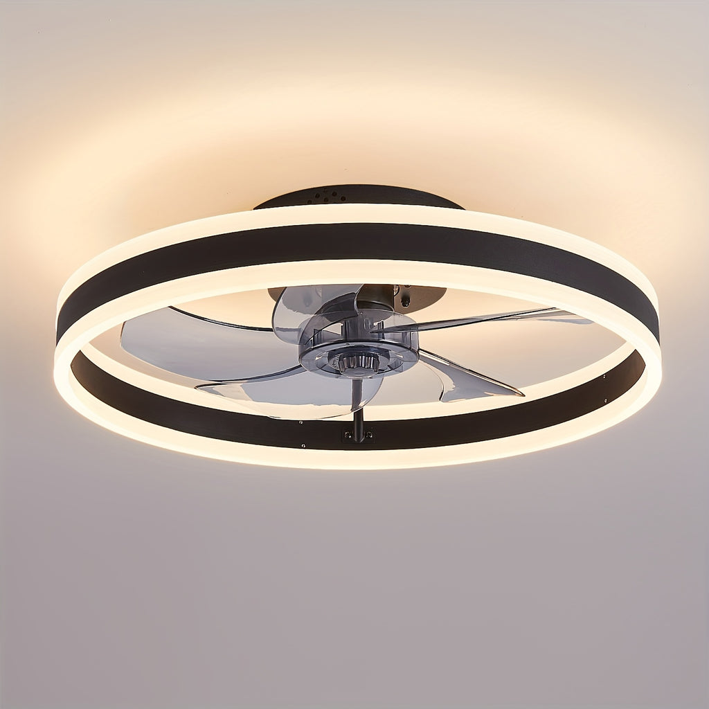 19.7 Inch Low Profile Flush Mount Ceiling Fan with Light & Remote, Bladeless Smart LED Ceiling Fan Light, Modern Black Bedroom Ceiling Fan