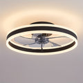 19.7 Inch Low Profile Flush Mount Ceiling Fan with Light & Remote, Bladeless Smart LED Ceiling Fan Light, Modern Black Bedroom Ceiling Fan
