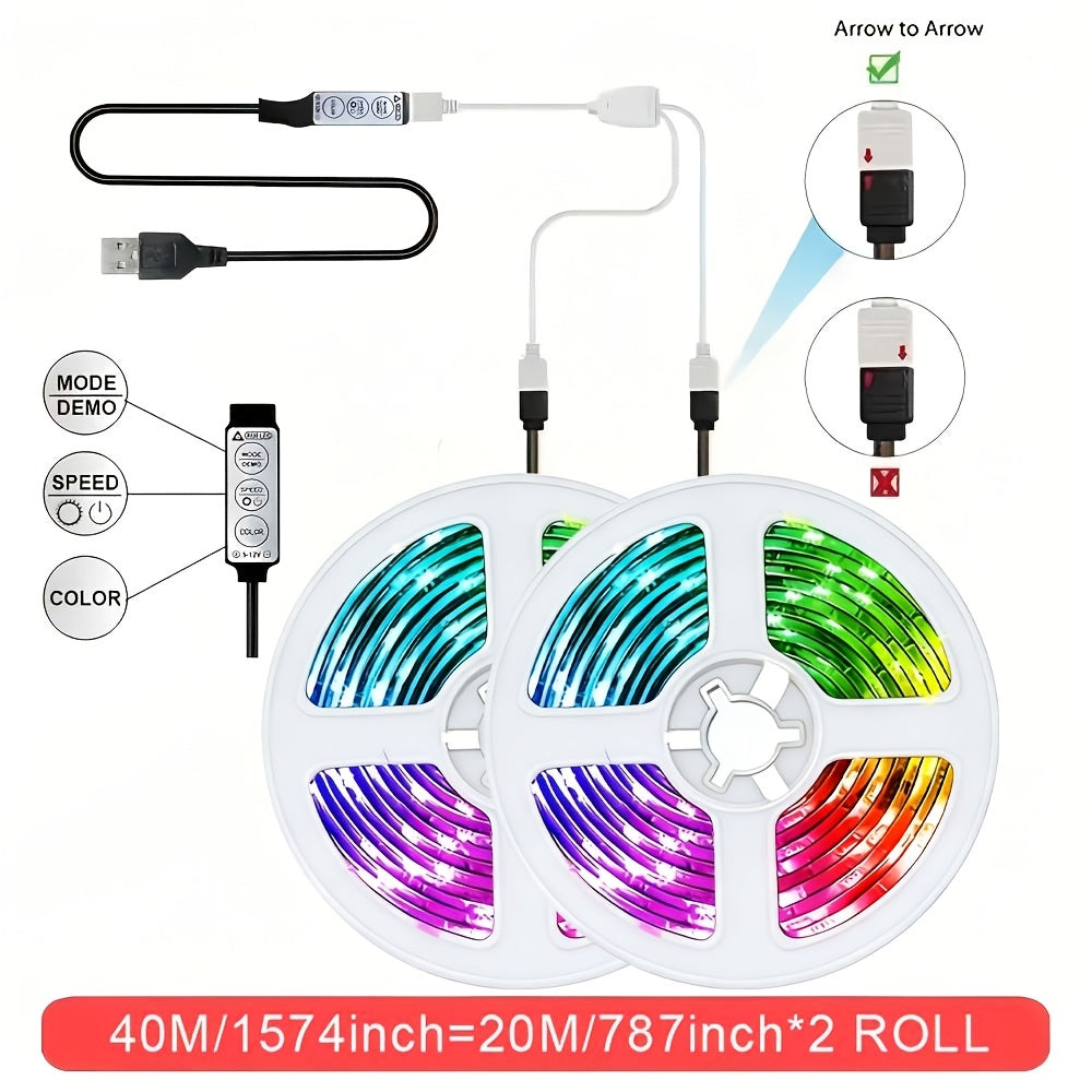 RGB 舞台氛围 LED 灯带 3.28ft‑131.23ft USB 供电 3 键控制 多色可变光 适用于派对演出婚庆节日布景 电视卧室客厅专业氛围照明