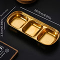1Pc Golden Compartment Stainless Steel Sauce Plate, Dinner Plate, Salt Vinegar Sugar Seasoning Dipping Bowl
