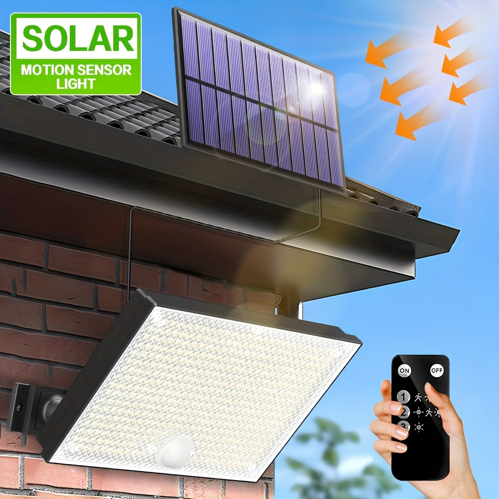 1/2 Pack 400 LED Solar Street Light with Remote Control for Outdoor - Warm and Cool Light Optional, Night Light Sensor Courtyard Light with Remote, Security Lighting, 3 Lighting Modes, Split Wall Light, Perfect for Garden, Courtyard and Garage