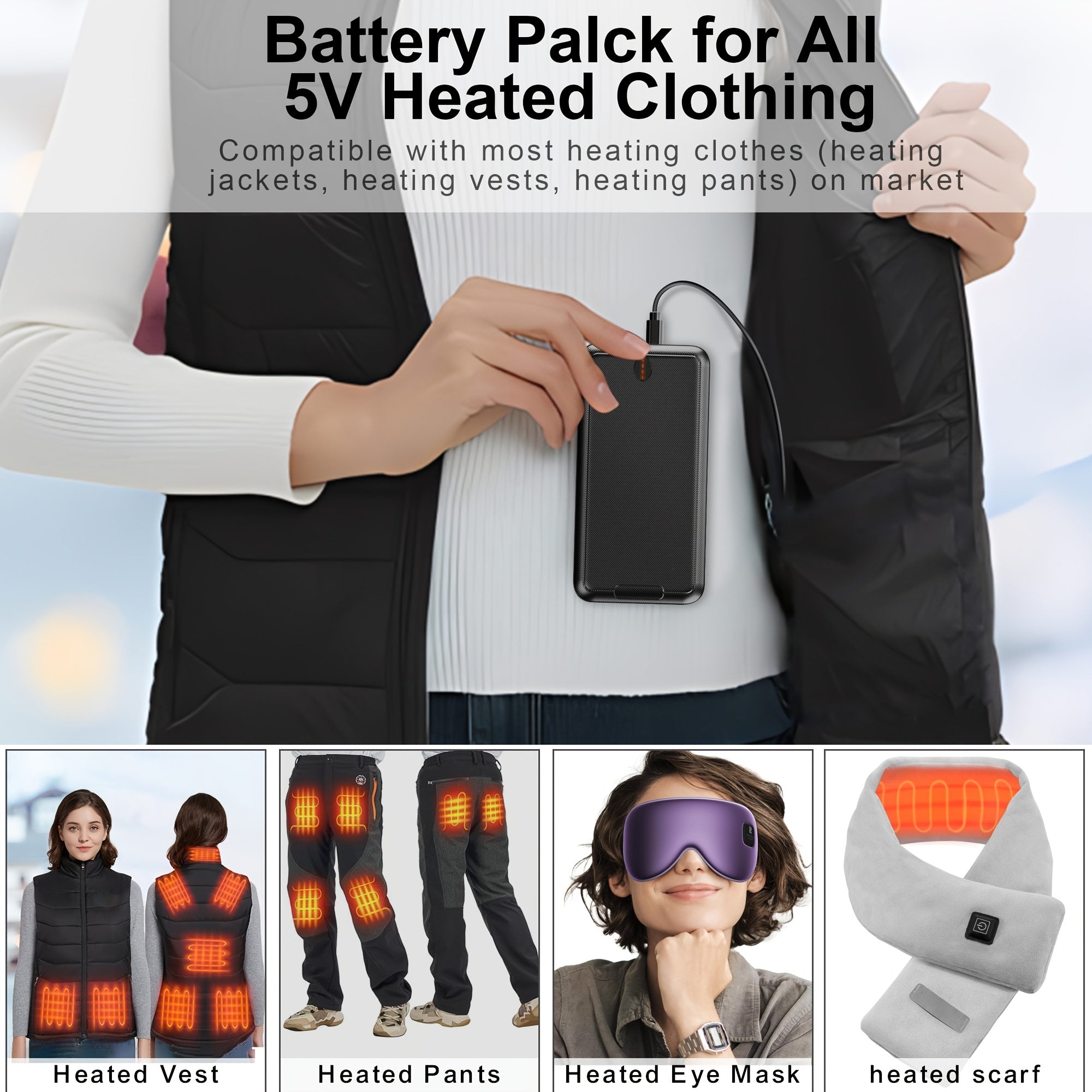 10000mAh Slim Power Bank, Ultra-Compact Portable Charger Dual USB Ports, Battery Pack for Smartphones, Tablets, Heated Clothes And More