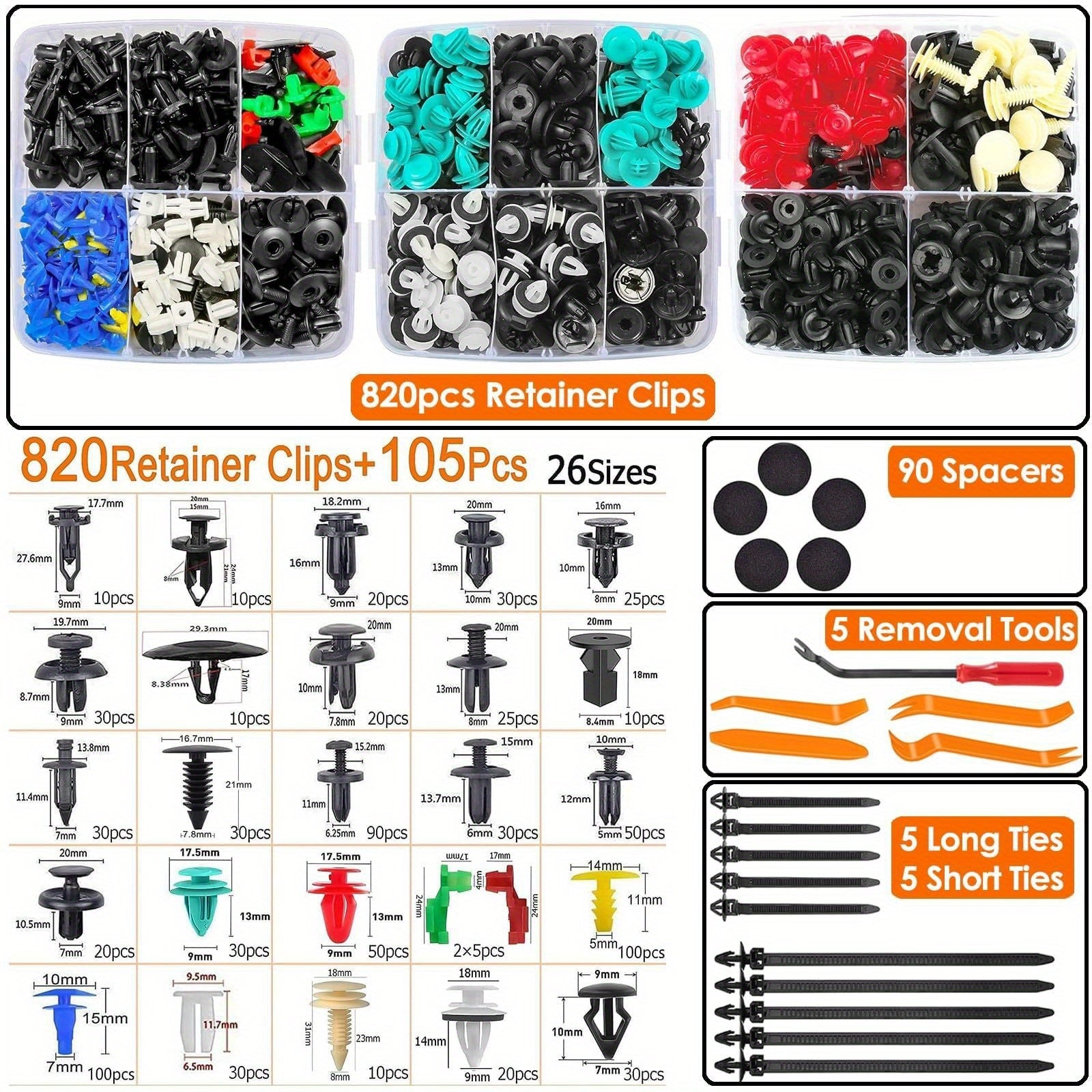 925/1240-Piece Multi-Function Large Capacity Auto Clip Assortment Kit – Heavy-Duty Automotive Fasteners in 32 Sizes (Screws, Clips, Retainers) for Dashboard, Interior Panel, Audio System Repair/Installation