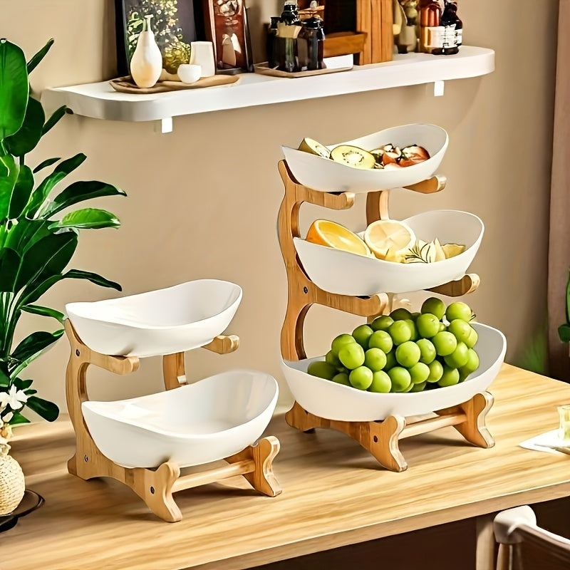 2/3 Tier Fruit Rack, Nordic Luxury Style, 3 Layer Fruit Bowl, Creative Candy Display, Wooden Snack Tray for Living Room Home Use