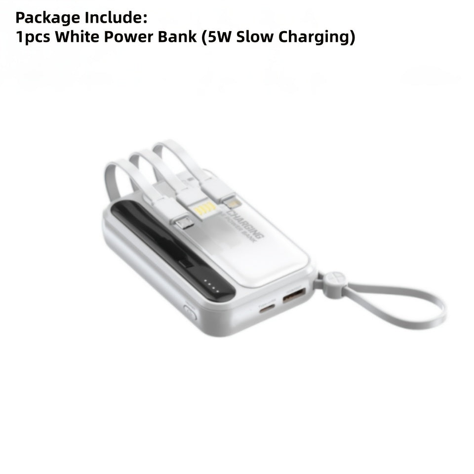 Mini Cute 10000mAh 5W/15W/22.5W Super Fast Charging Multifunctional Cartoon Power Bank, Rechargeable Portable Mobile Phone Charger, Built-with 4 Cables, Outdoor Travel Must Have Battery Packs, Smart LED Digital Display, Micro Type-C Input