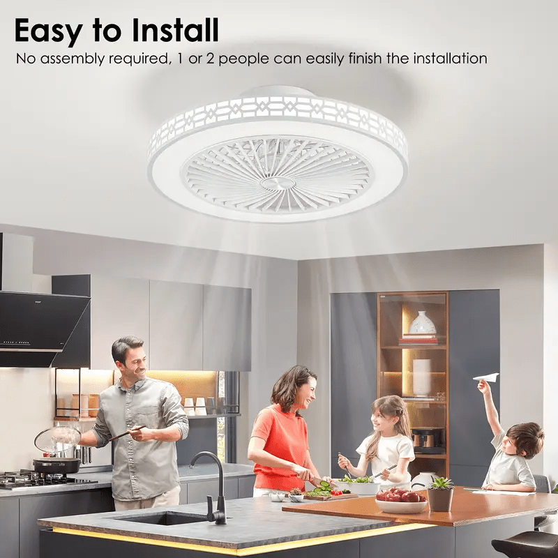 Modern Ceiling Fan with Light, 20" Low Profile Flush Mount, Dimmable LED Timed Enclosed Fan Light, 6 Speeds with Remote, for Bedroom, Living Room, Kitchen, Office