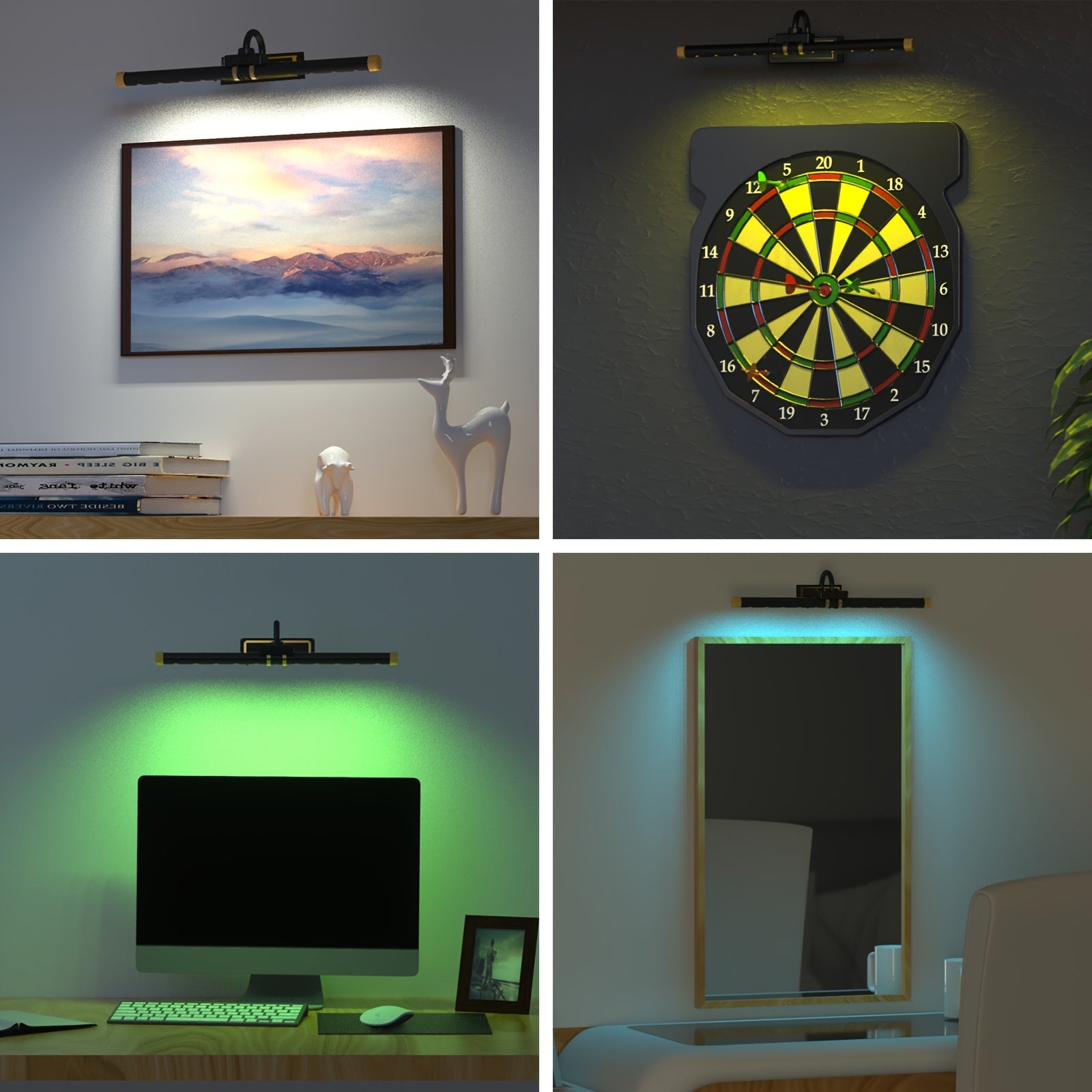 Battery-powered picture light, rechargeable LED picture light with remote control, RGB dimmable, programmable timer, magnetic 360° rotatable lamp head, suitable for paintings, galleries, libraries, dart rooms, bedrooms, and 5000mAh battery