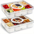 1/2 Pack Divided Tray with Lid and Handle, 8-Grid Freezer Plastic Snack Box, Transparent Portable Snack Box with Buckle Lid, Perfect for Fruits, Vegetables, Salad, Nuts, Ideal for Travel, Camping, Picnic and Lunch Box Organization