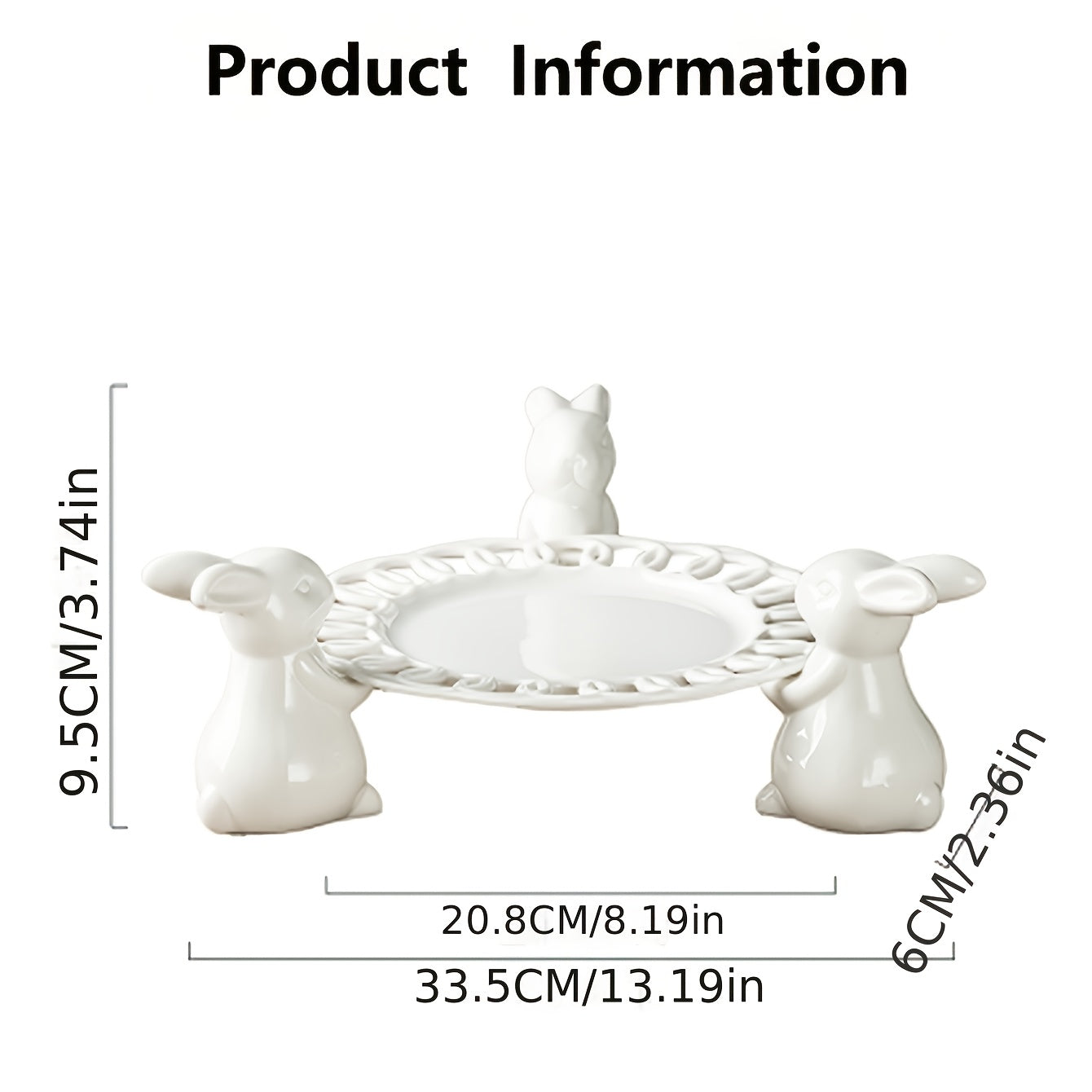 Ceramic Rabbit Cake Tray Dessert Stand Deep Fruit Plate, Ideal for All Kinds of Party Snack Trays, European Creative Decorative Storage Display Pierced Tray/ Fr: Plat à gâteau en céramique lapin, Support à desserts, Plat profond à fruits