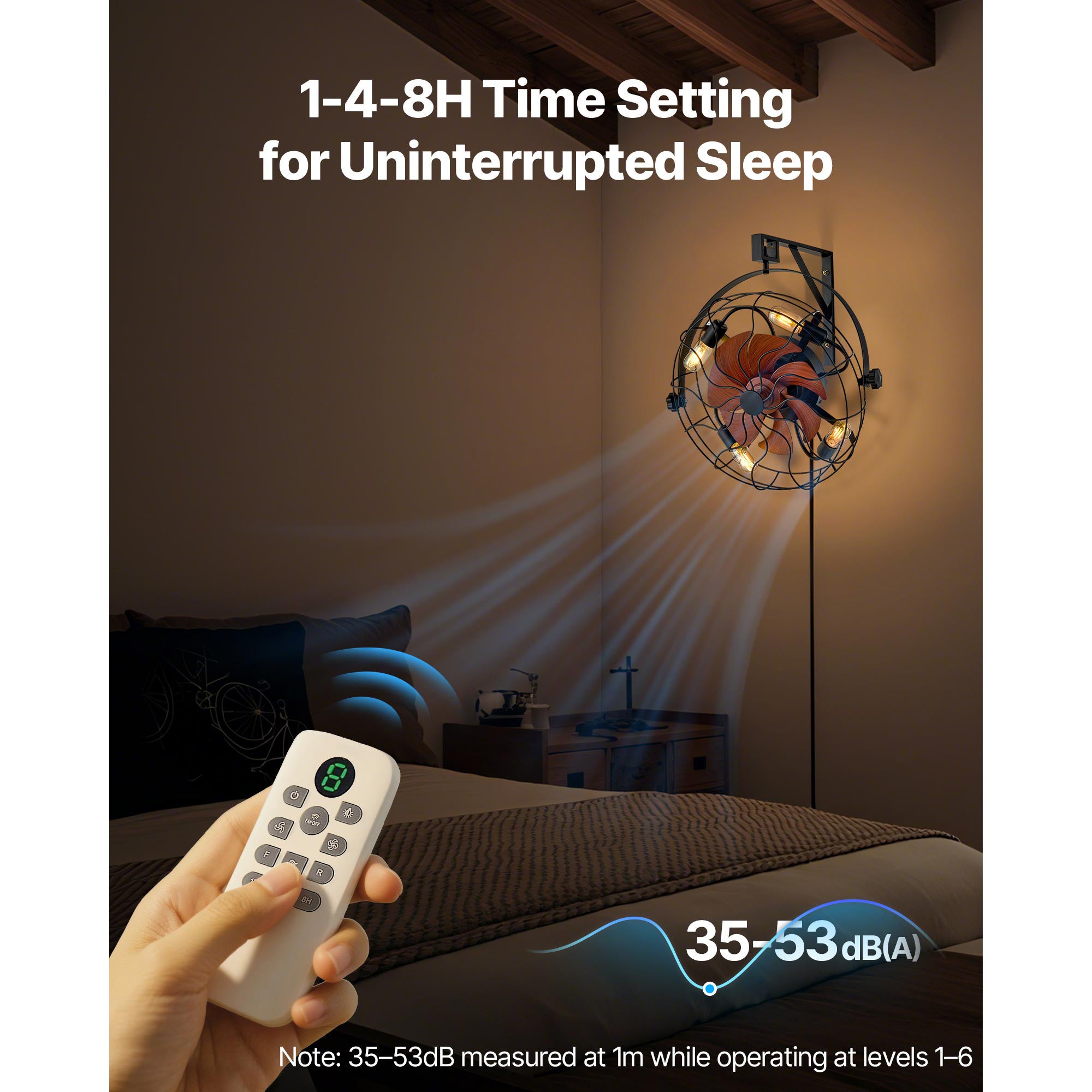 VEVOR Wall Mounted Fan with Lights, 21 Inch Wall Fan with Remote, 6-Speed Plug-in Wall Fan with Timer, 360° Adjustable Tilt, for Bedroom, Garage, Workshop (4 E26 Bulb Sockets Compatible, Bulbs Not Included)