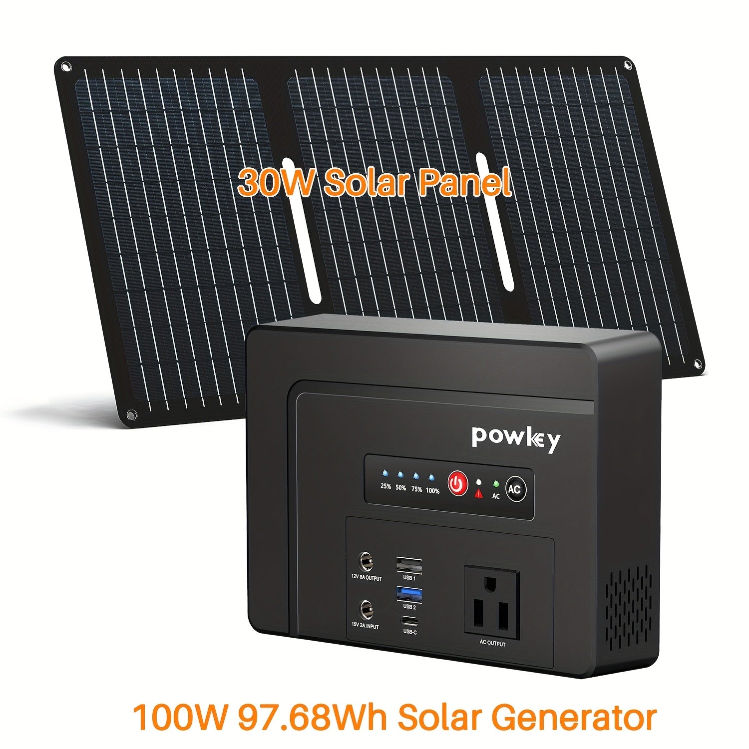 行動式電源站100W/200W，配備30W/40W行動式太陽能充電板套件，97.68Wh/146Wh行動式太陽能發電機鋰離子電池組，帶AC DC USB輸出埠，適用於颶風停電、戶外露營、房車旅行電源包