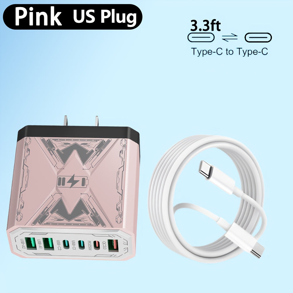 6-in-1 Fast Charger 3USB + 3Type-C Power Adapter with Indicator Light, QC3.0 Power Adapter Cube USB Wall Charger, for iPhone 17/ 16/ 15/ 13/ 13pro/ 12/ 12pro/ XR/ SE, Pro/ Mini/ Air---Perfect Christmas, Holiday, New Year Gift,  Travel Charger