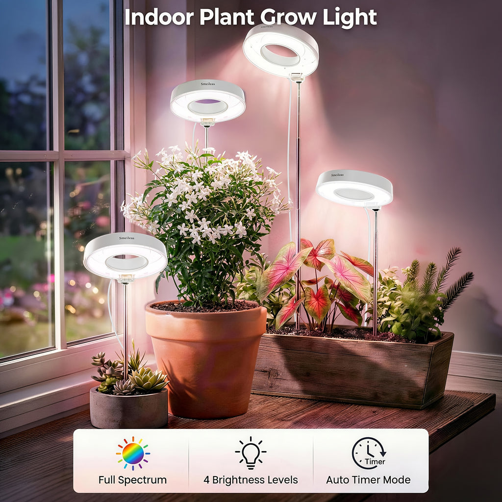 3-Pack Indoor Plant Grow Light, 720° Magnetic Mount Head, Full Spectrum, Height Adjustable, 3/6/9H Timer & Brightness Dimmable, for Tall Floor Plants, White