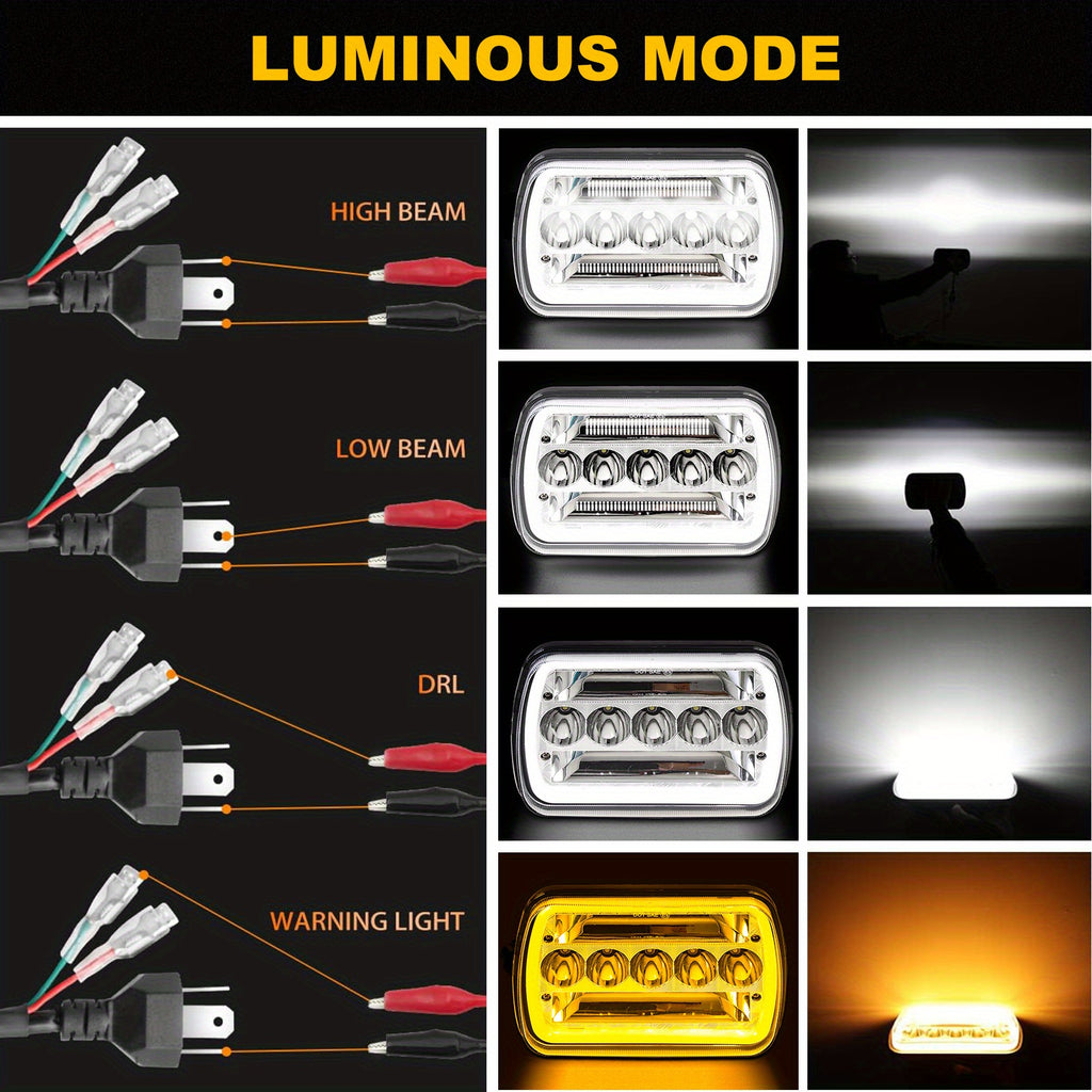 7-Inch Five-Eye Angel Eye Square Light (Pair) Four-Light Mode, 60W Headlight, Suitable for Most Vehicles with 7x6 Inch or 5x7 Inch Sealed Beam Headlights