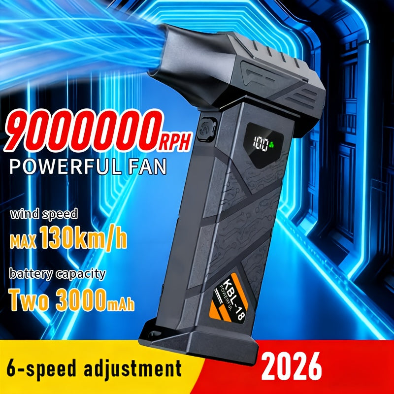 9000000 RPM High Power Brushless Motor Turbo Fan, Air Drying Function, Type-C Rechargeable Battery, Digital Display, LED Light, Multiple Nozzles Included, Ideal for Car Windshield, Leaf Blowing, BBQ Charcoal Ignition