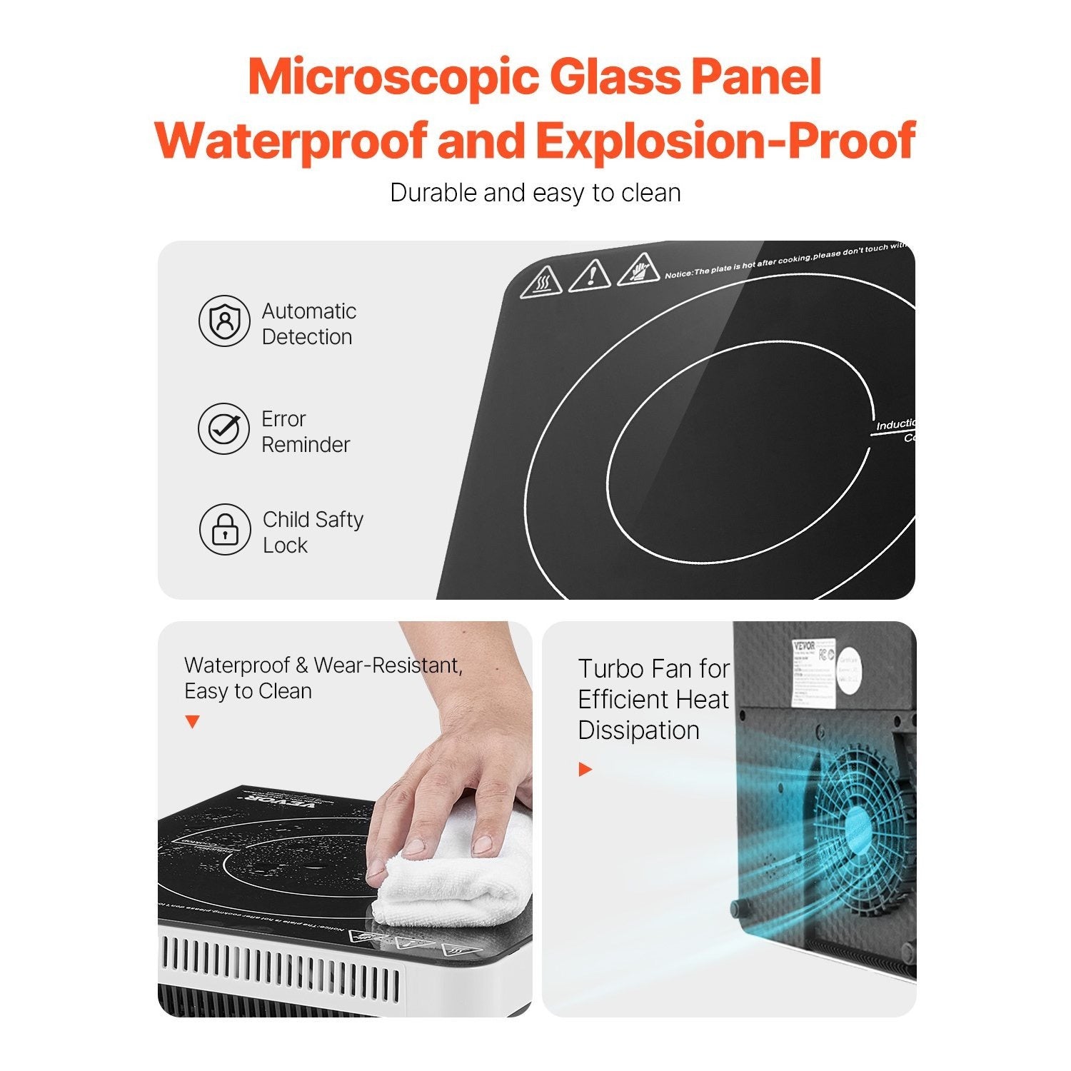 Portable Induction Cooktop 1500W/1800W Countertop Stove, 9-Level Temperature Control Hot Plate