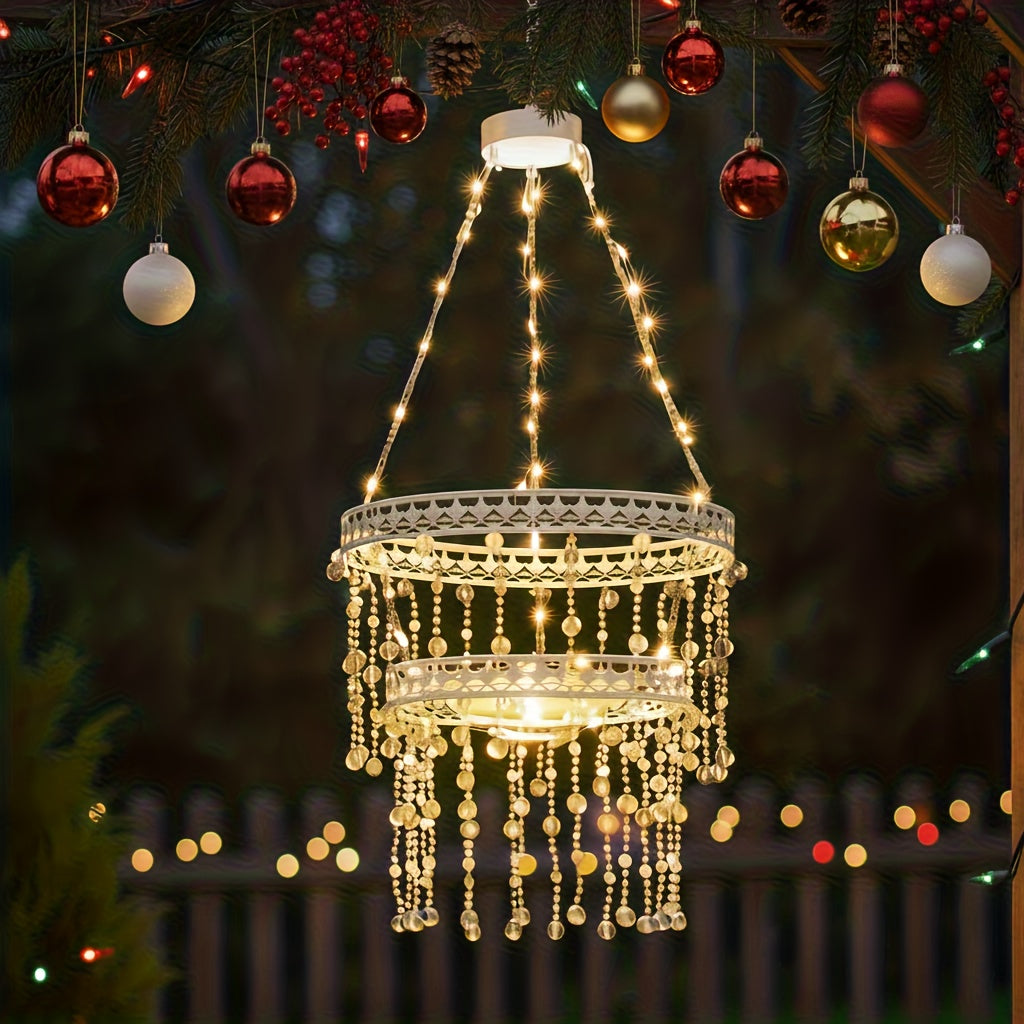 Solar Hanging Crystal Chandelier | Outdoor Garden Decorative Light, Equipped with 54 Warm White LEDs, Waterproof, Lithium Battery Powered, Suitable for Garden, Courtyard, Patio, Gazebo, Party, Wedding