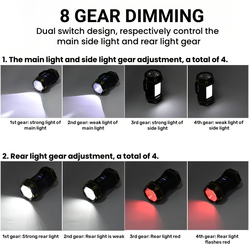 Multifunctional High Brightness LED Handheld Light Large Capacity Battery Long Lasting Type-C Charging 8 Lighting Modes Side COB Soft Light Smart 4-Grid Power Indicator Outdoor Camping Adventure Lamp