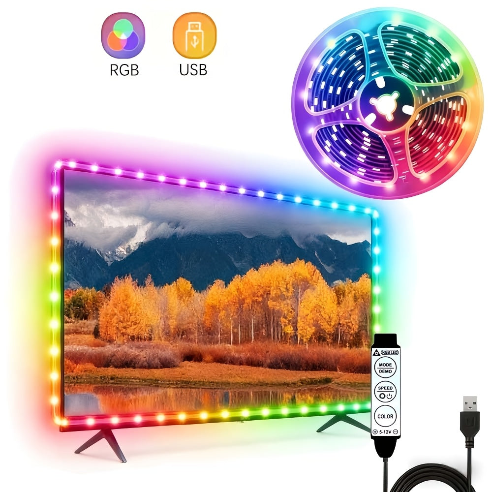 3535 RGB LED 灯带 2/5/10/15/20 米 3 键控制器 5V USB 供电 柔性灯条 客厅卧室电视背景墙 圣诞派对氛围灯 宿舍电竞房装饰灯串 可裁剪自粘 氛围照明