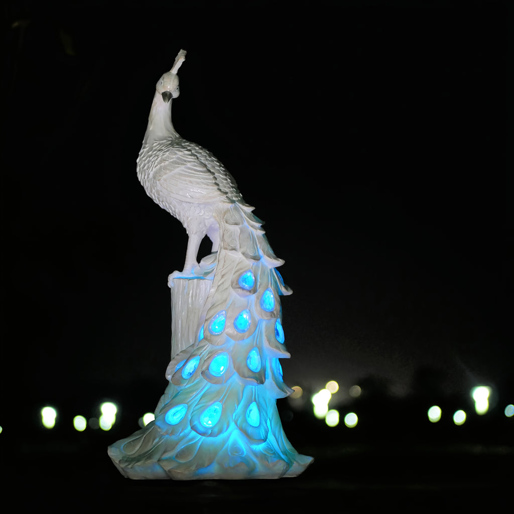 1pc Resin Craft Colorful Solar Light, White Peacock, 7-Color Slow Flashing Light Effect, Suitable for Garden, Courtyard, Lawn, Pond, Balcony, Porch, Christmas New Year Decoration, Gift for Friends