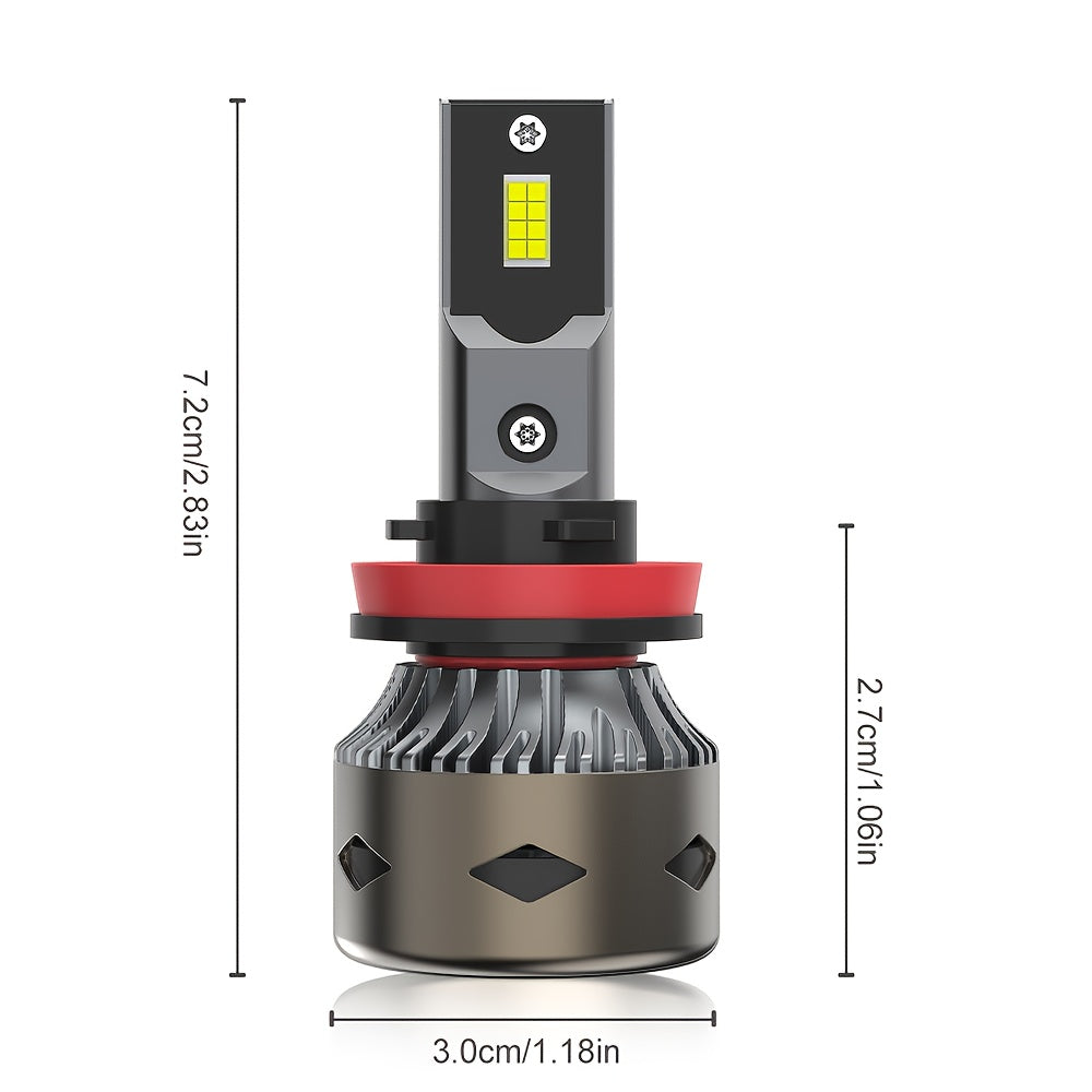 2 LED Car Headlights, 6500K White Light, High/Low Beam Dual Mode, 600% Brightness Increase, CSP Chip, Aluminum Housing, 12-24V Voltage, Battery-Free Installation, Compatible with H4 H1 H7 H11 9005 9006 9012 HB3 HB4