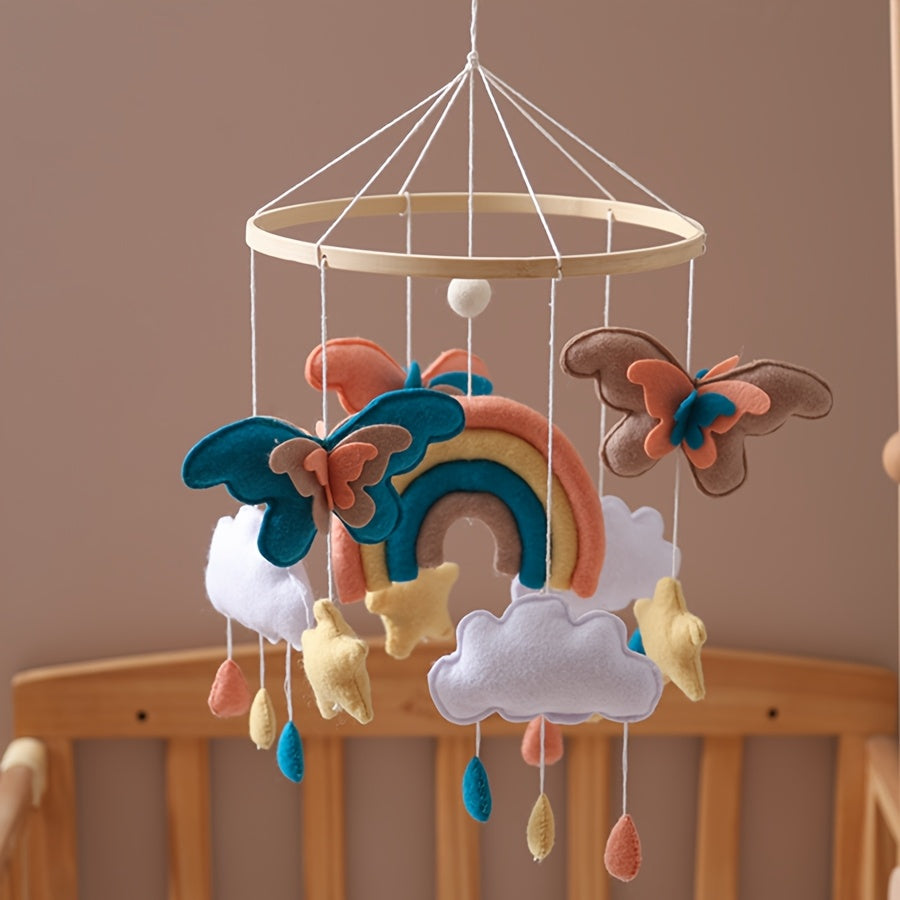 baby toys，Baby Sheep & Star & Moon Bed Bell,Baby Mobile Crib,手工制作的彩虹蝴蝶床铃，益智，增强儿童手眼协调能力，预防近视，适合儿童房装饰，亲子互动的最佳礼物，生日礼物，圣诞节礼物