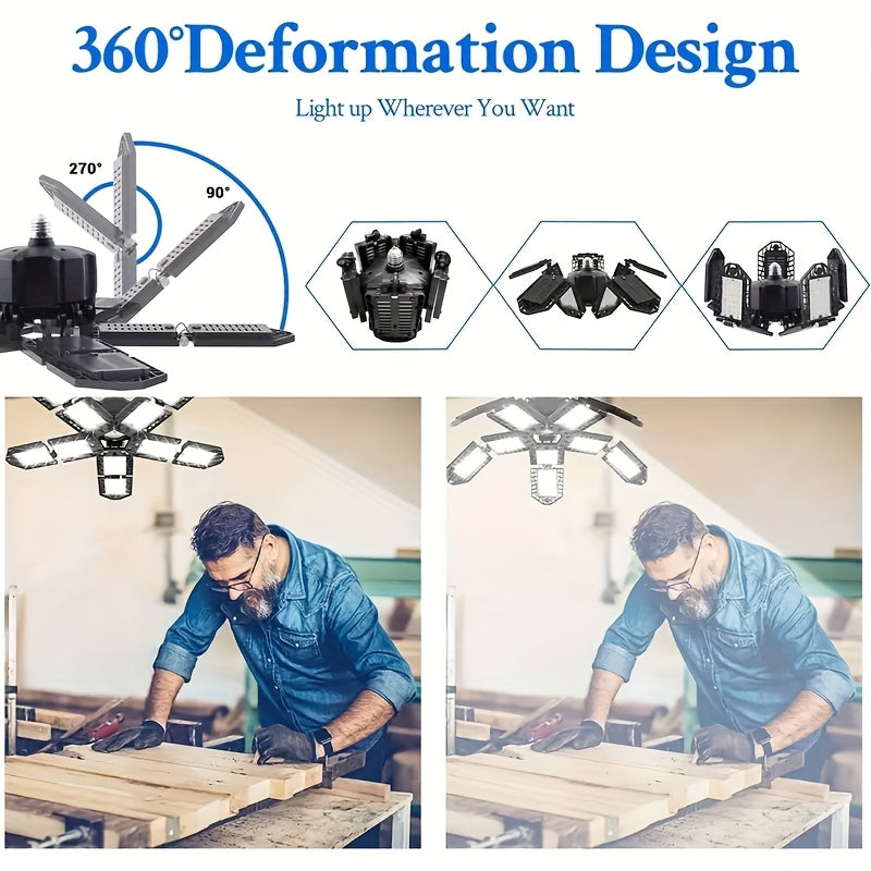LED Ten-Leaf Folding Garage Light - High Power Ultra-Bright Ceiling/Wall Light, Removable Blades, Wide Voltage (110-240V), Compatible with Emergency Backup, Semi-Flush/Flush Mount Installation, Suitable for Garage
