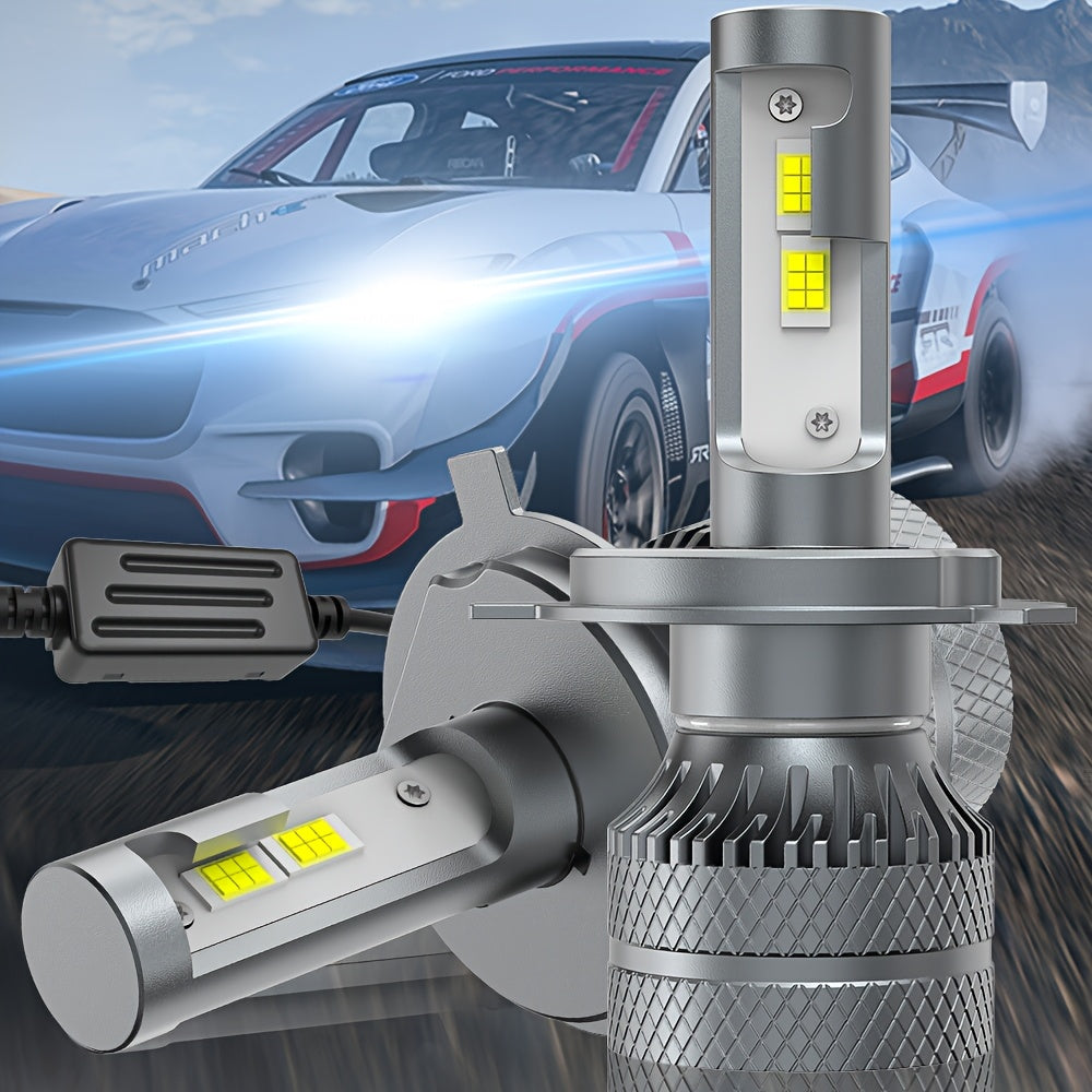 2Pcs 12V LED Car Headlights 9005/HB3 9006/HB4 9012/HIR2 H8 H9 H11 H4 H7 H1-QG072 6500K White Light Bright 3570 CSP Chip New Upgraded Design LED Plug-in Bulbs, Super Cooling System